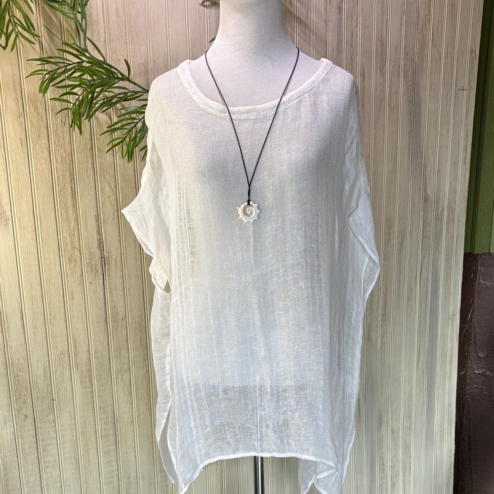 Elegant White Linen Women's Sheer Top, One Size, Lagenlook
